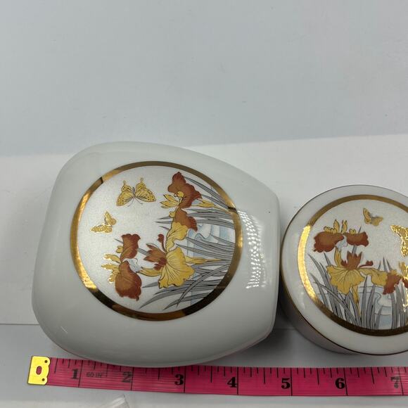 Vintage Chokin Iris Butterfly Fine China Porcelain Trinket Dish Vase Japan Made - Picture 2 of 12